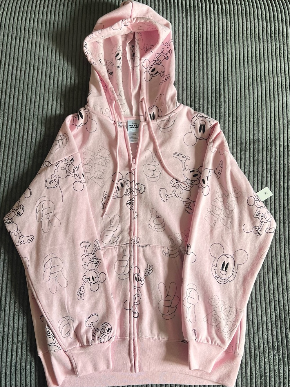 Disney Mickey Mouse Lightweight Hoodie Size M Pink Jacket Full Zip Long Sleeves